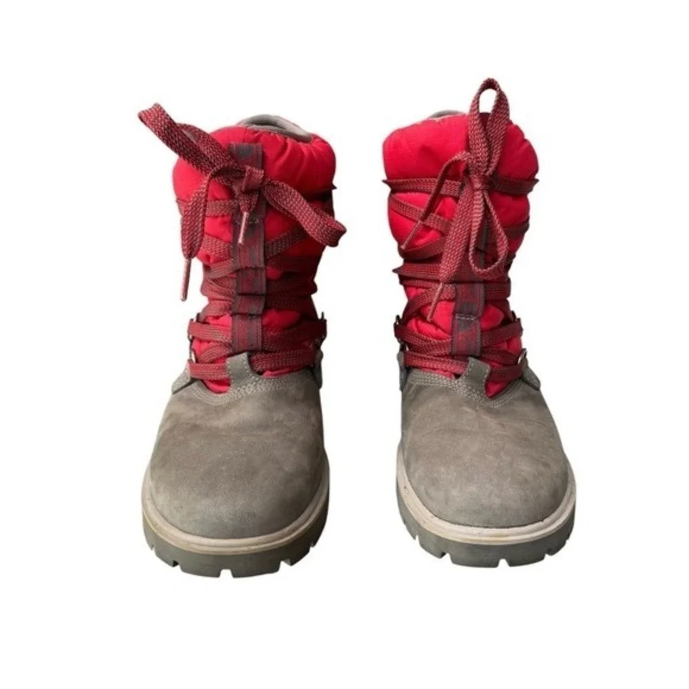 Timberland Genuine Suede Gray and‎ Red Quilted Winter Boots